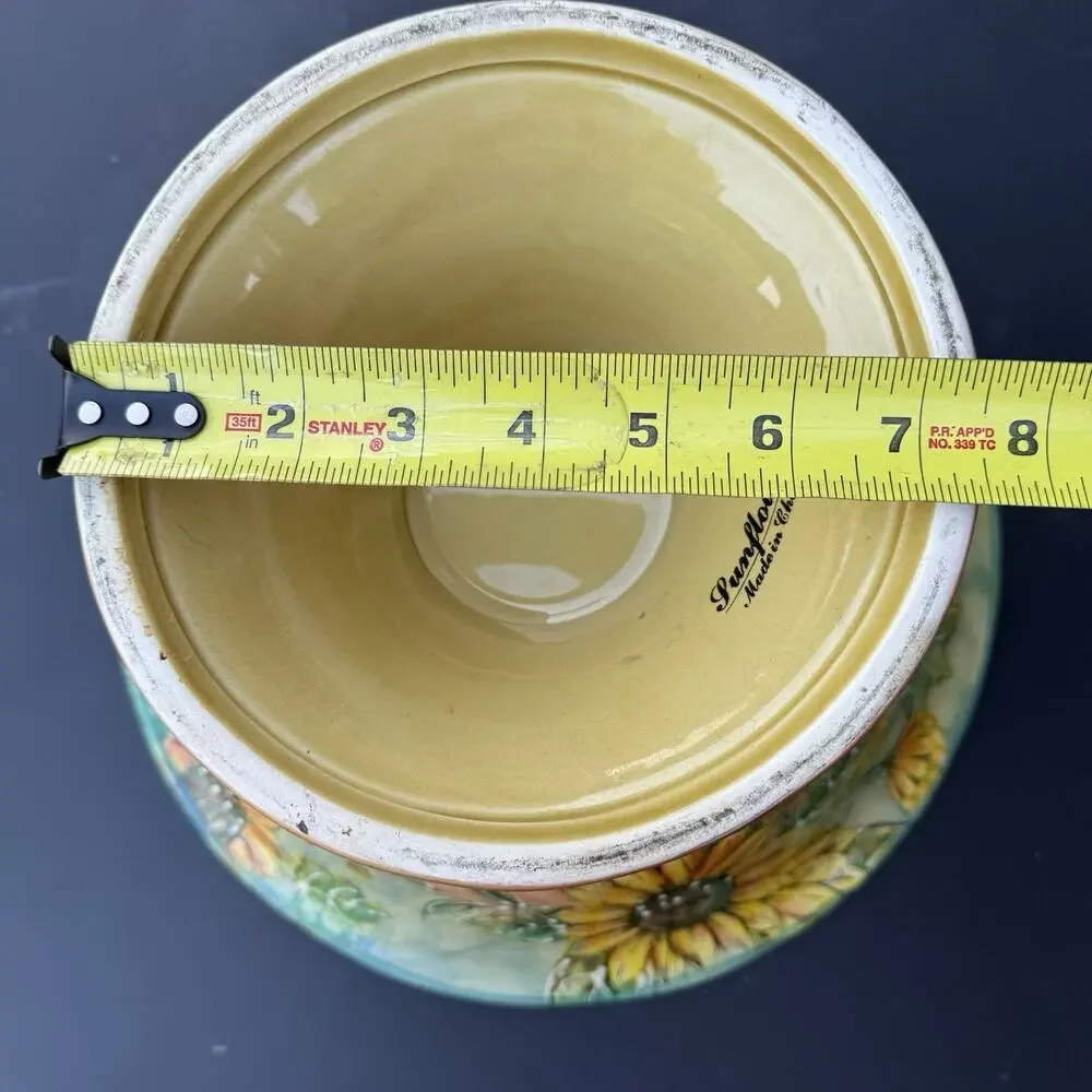 Vintage Sunflower Footed Pedestal Bowl Hand Painted Ceramic Centerpiece 12”